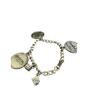 Las Vegas Vintage Gold Tone Coin Charm Bracelet 70s Casinos Sahara Mint Lucky